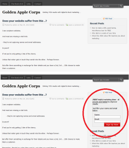 Two pages: Top - wrong Bottom - right 